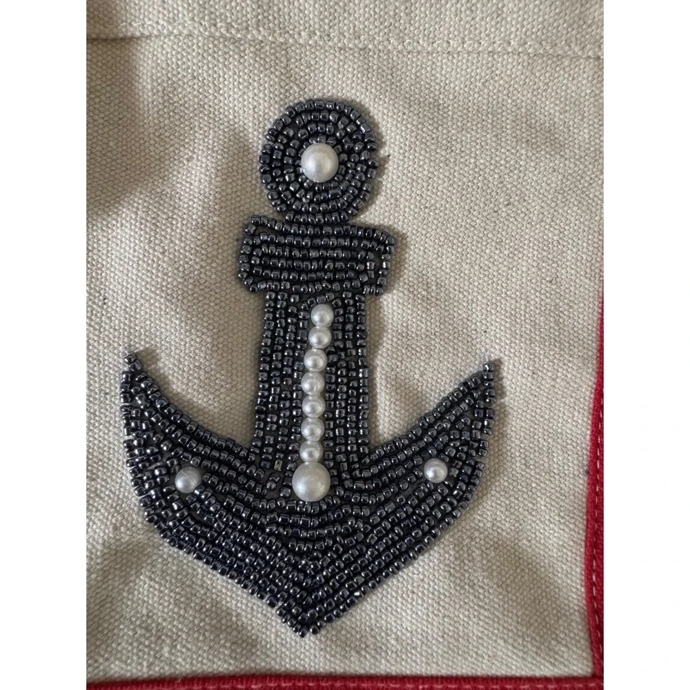 Viral Beaded Anchor Canvas Small Tote Red Base‎ Assorted Beaded Pouch NW